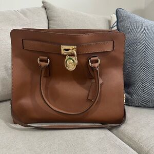 Michael Kors Cognac Leather Satchel with Gold Hardware